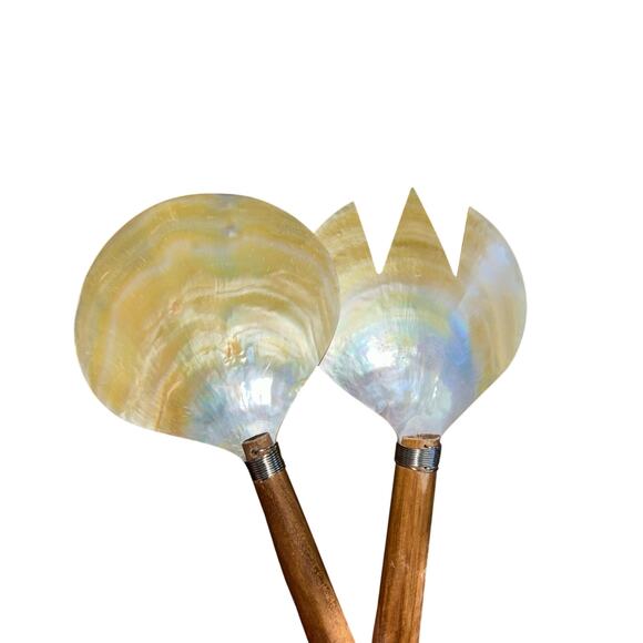 Salad Server Fork Spoon Tongs Natural Iridescent Capiz Mother of Pearl Seashell - Picture 5 of 8